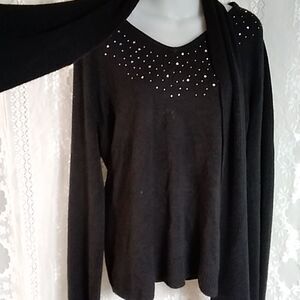 Carolyn Taylor Rhinestone Women's Blouses And Scarf Size XL